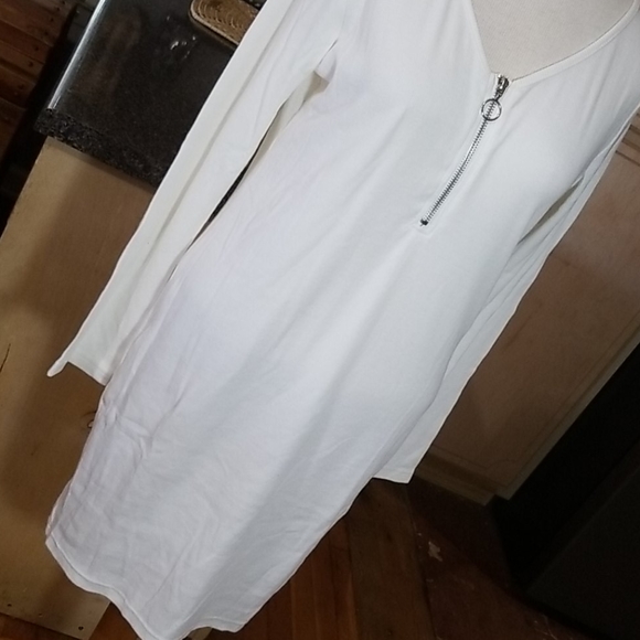 Cream Long Sleeve Dress Off White Color - Picture 3 of 6